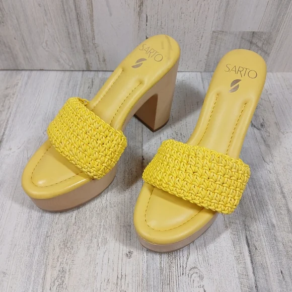 NEW Franco Sarto Yellow Woven Platform Wendy Clogs Retro Heeled Sandal #243 - Picture 2 of 11